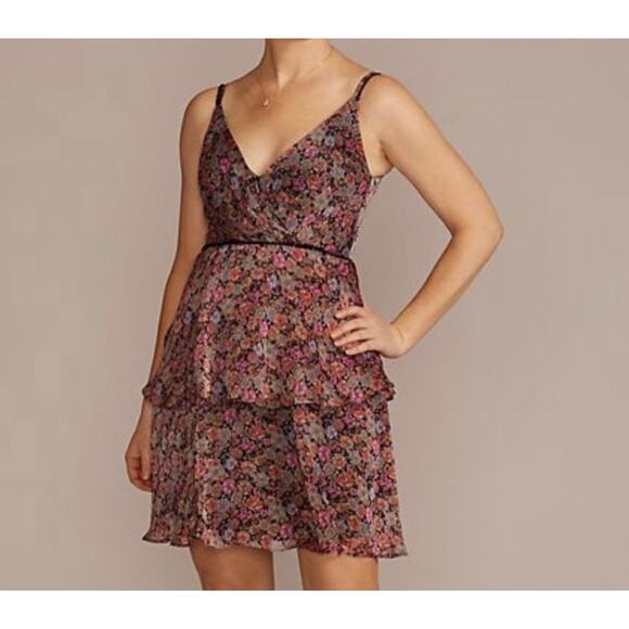 DB STUDIO Floral Print 2,Tiered Ruffled Flounce Dress w Beading Size 10 - Picture 2 of 14